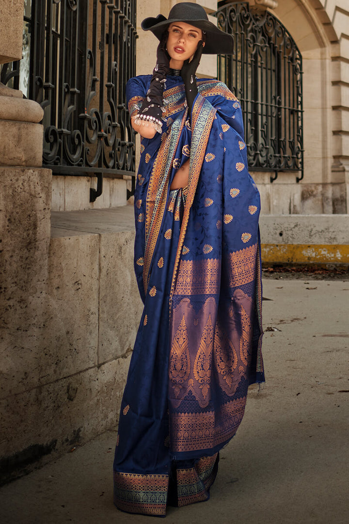 Nile Blue Soft Banarasi Silk Saree