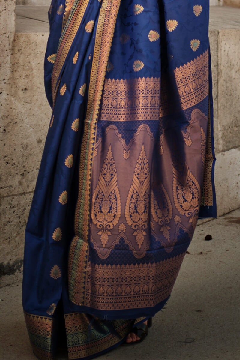 Nile Blue Soft Banarasi Silk Saree