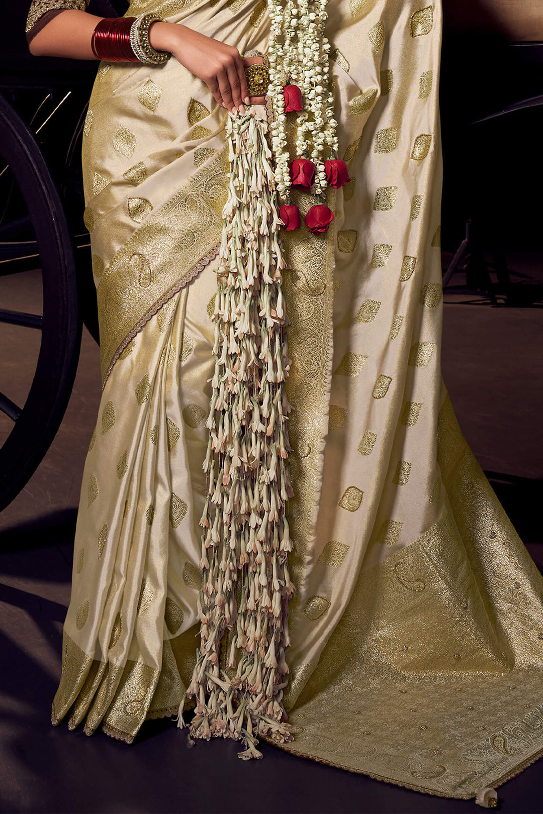 Oasis Beige Pure Satin Based Fancy Silk Saree with Designer Blouse Piece