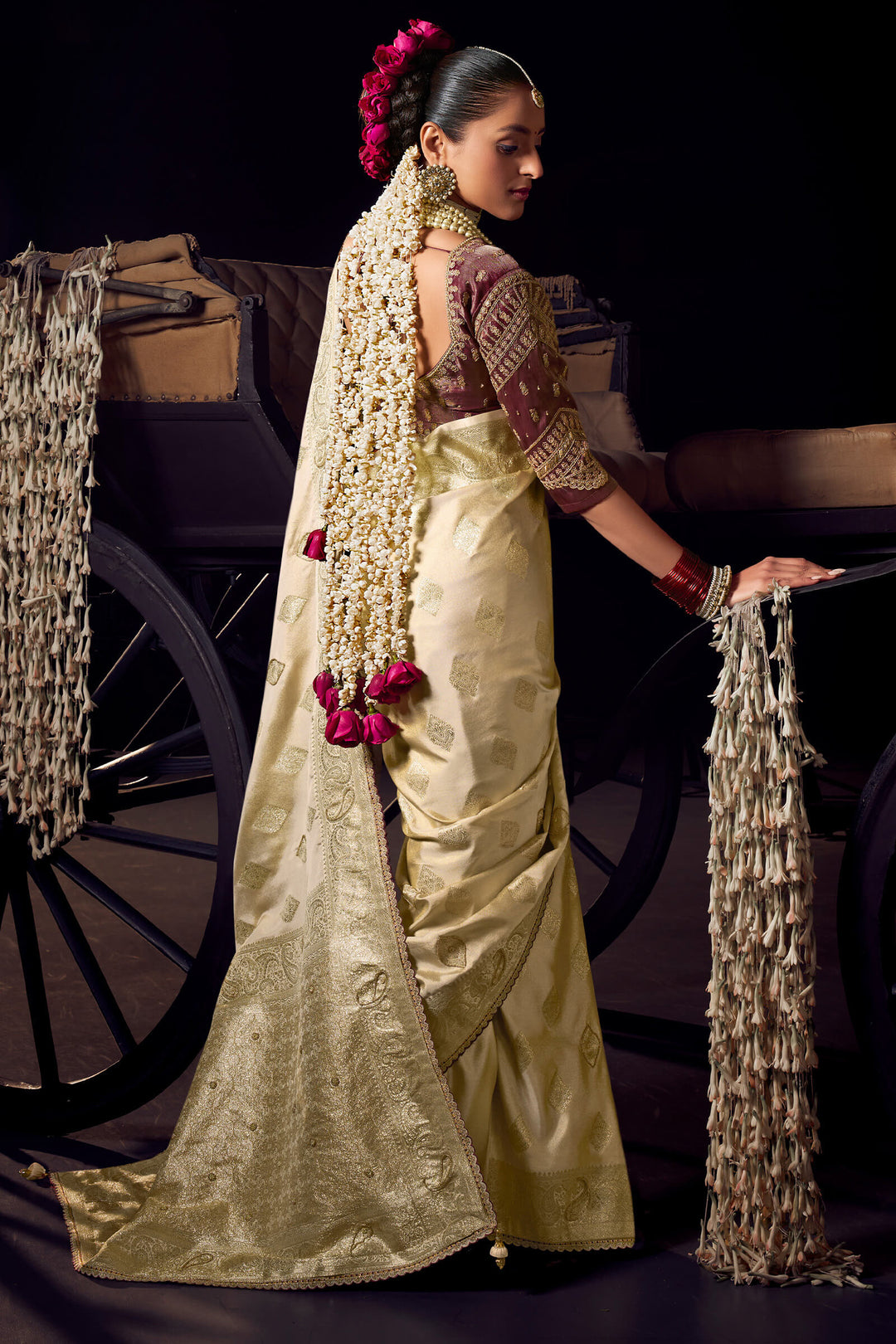 Oasis Beige Pure Satin Based Fancy Silk Saree with Designer Blouse Piece