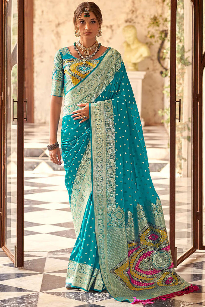 Ocean Blue Soft Banarasi silk saree