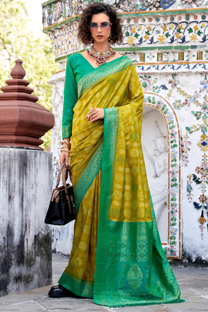 Ochre Yellow Zari Woven Soft Silk Saree
