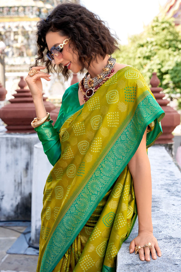 Ochre Yellow Zari Woven Soft Silk Saree