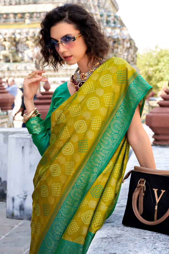 Ochre Yellow Zari Woven Soft Silk Saree