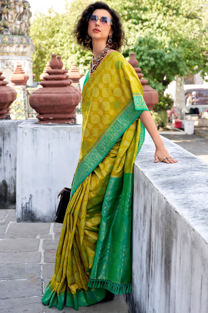 Ochre Yellow Zari Woven Soft Silk Saree