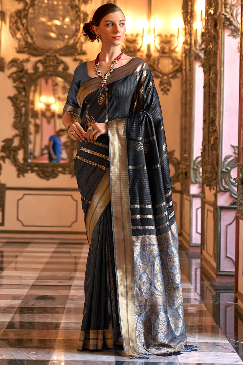 Oil Black Soft Banarasi Silk Saree