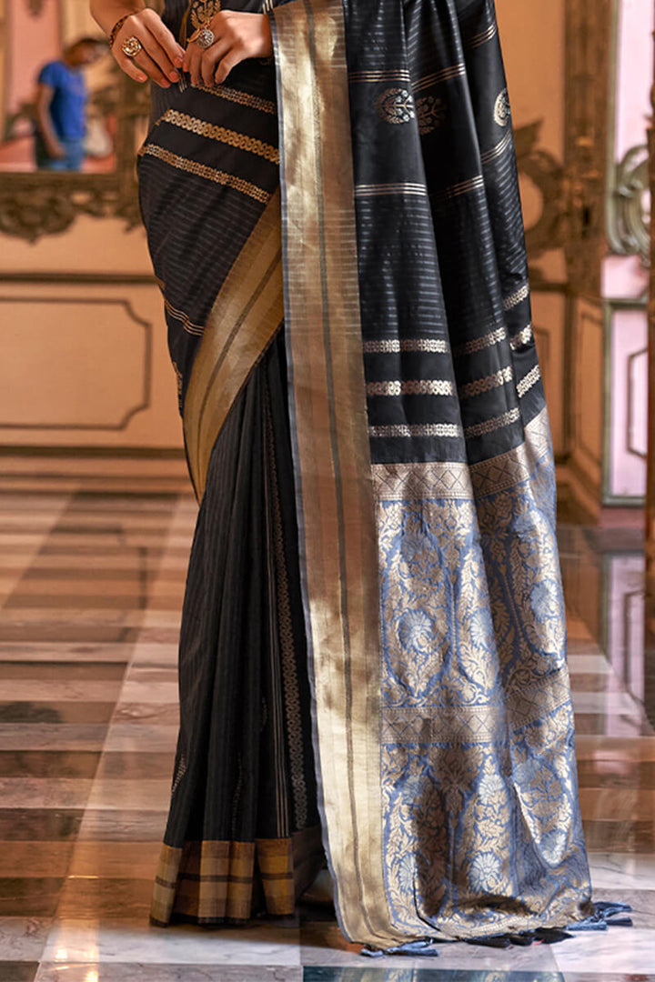 Oil Black Soft Banarasi Silk Saree