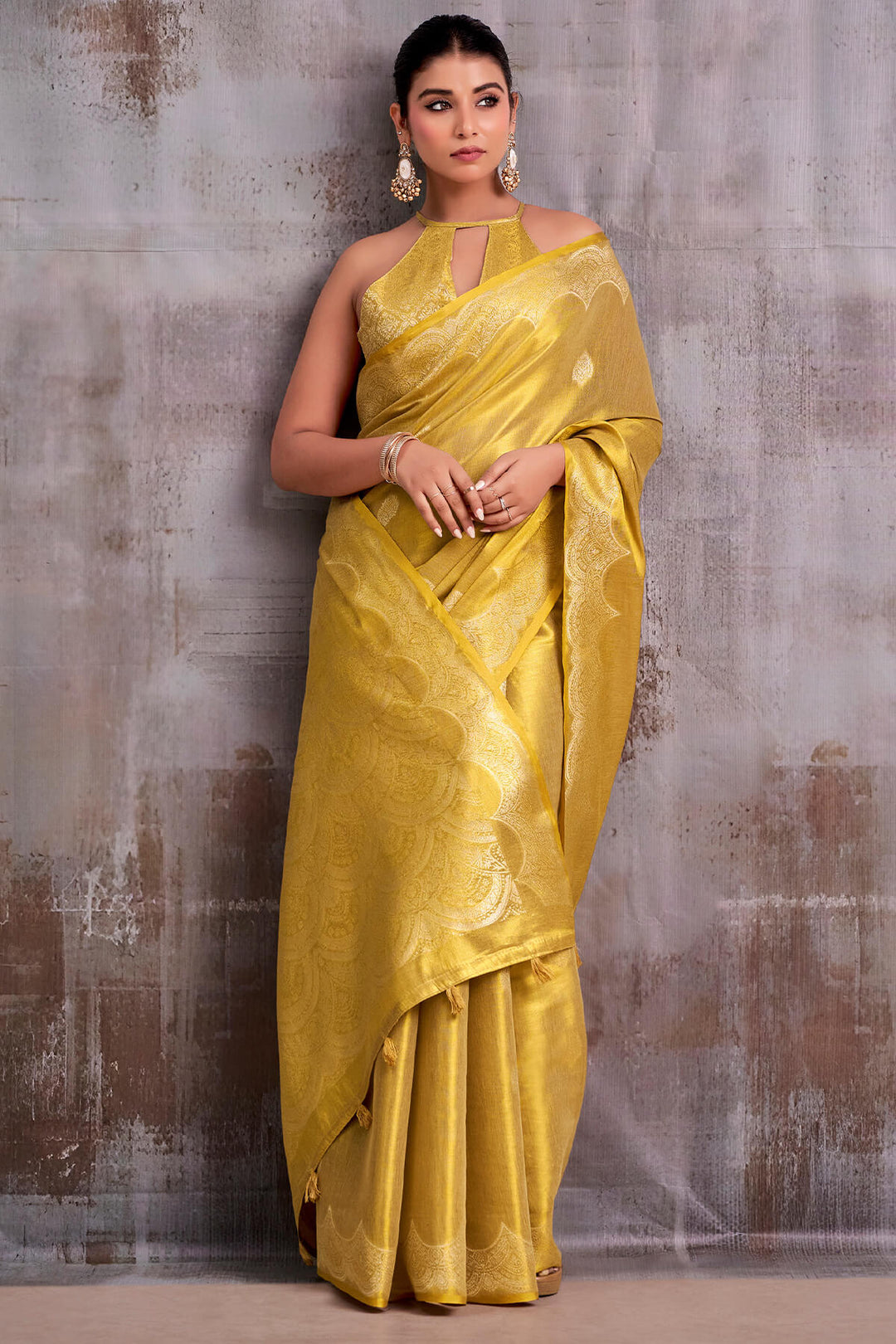 Old Gold Zari Woven Banarasi Tissue Silk Saree