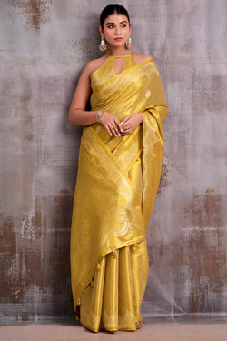 Old Gold Zari Woven Banarasi Tissue Silk Saree