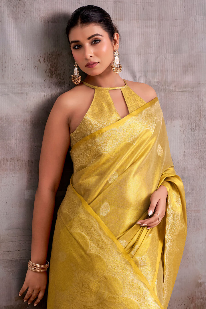 Old Gold Zari Woven Banarasi Tissue Silk Saree