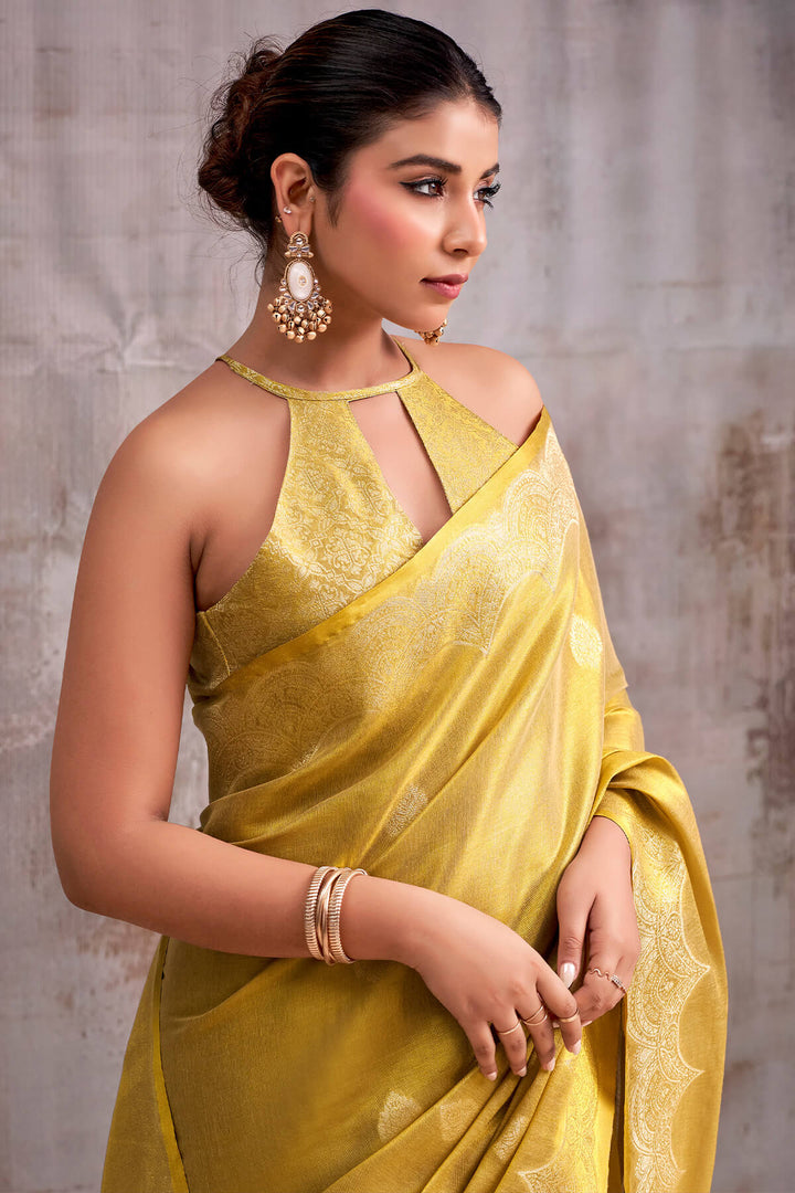 Old Gold Zari Woven Banarasi Tissue Silk Saree