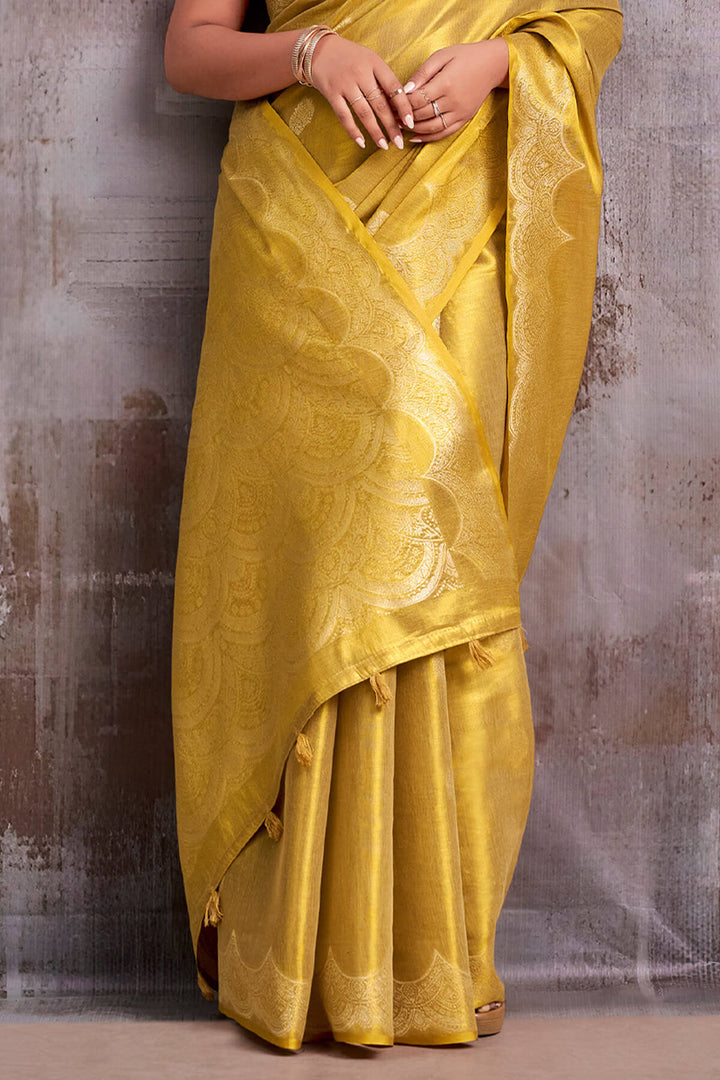 Old Gold Zari Woven Banarasi Tissue Silk Saree