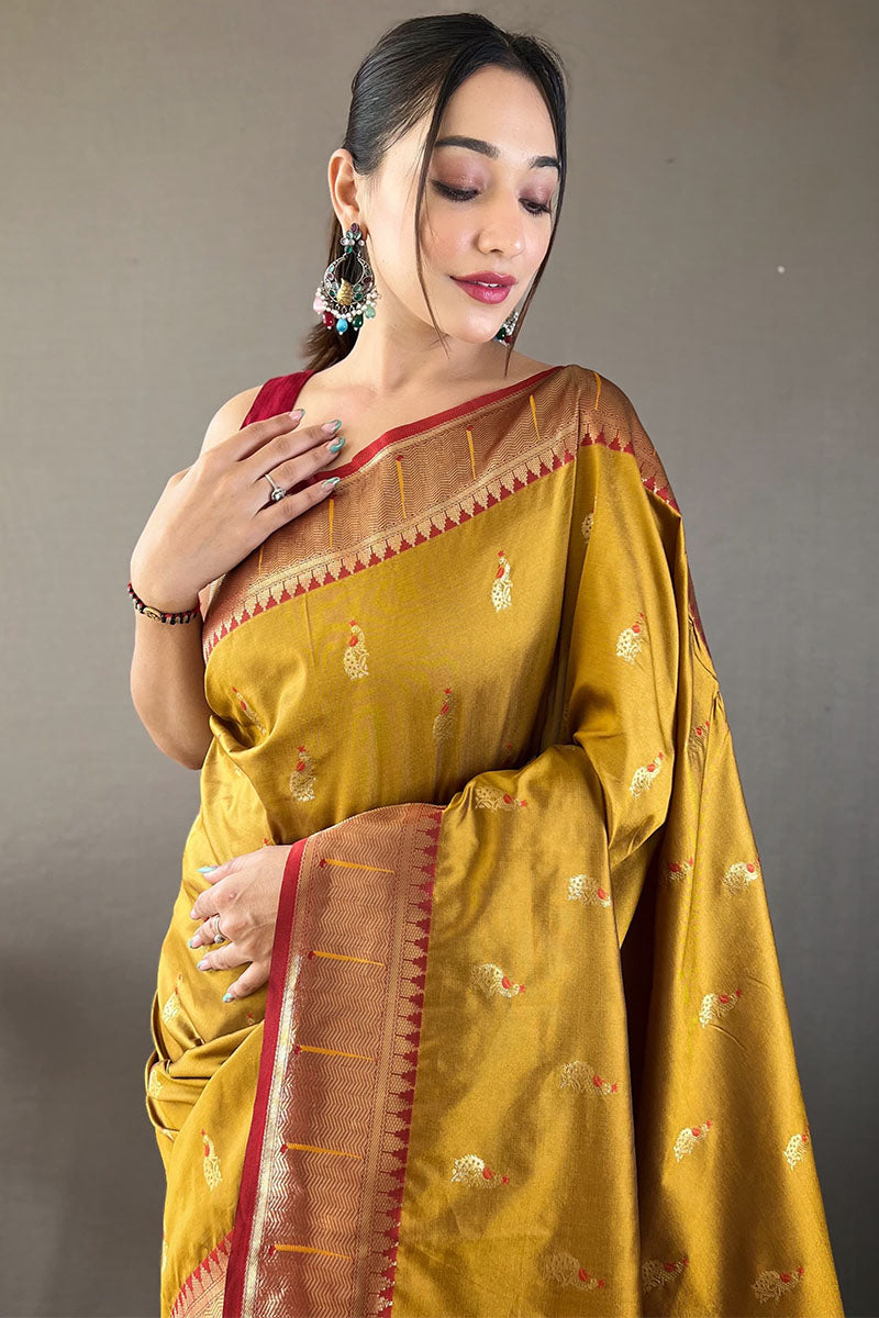 Old Gold Zari Woven Paithani Silk Saree