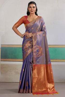 Old Lavender Zari Woven Banarasi Silk Saree
