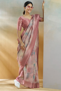 Old Pink Digital Printed Khadi Silk Saree