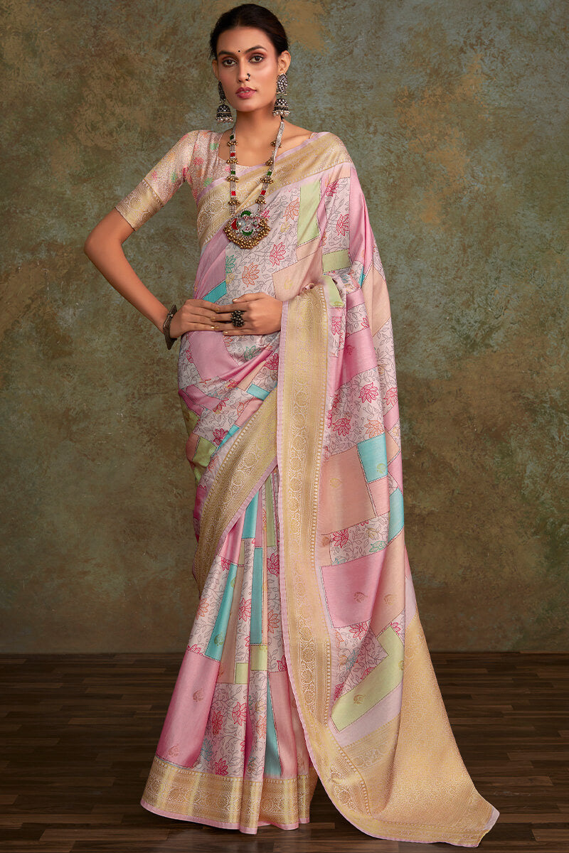 Old Pink Printed Soft Silk Saree