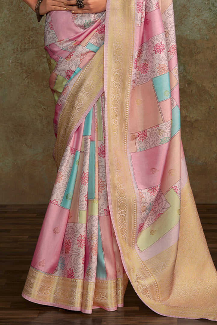 Old Pink Printed Soft Silk Saree