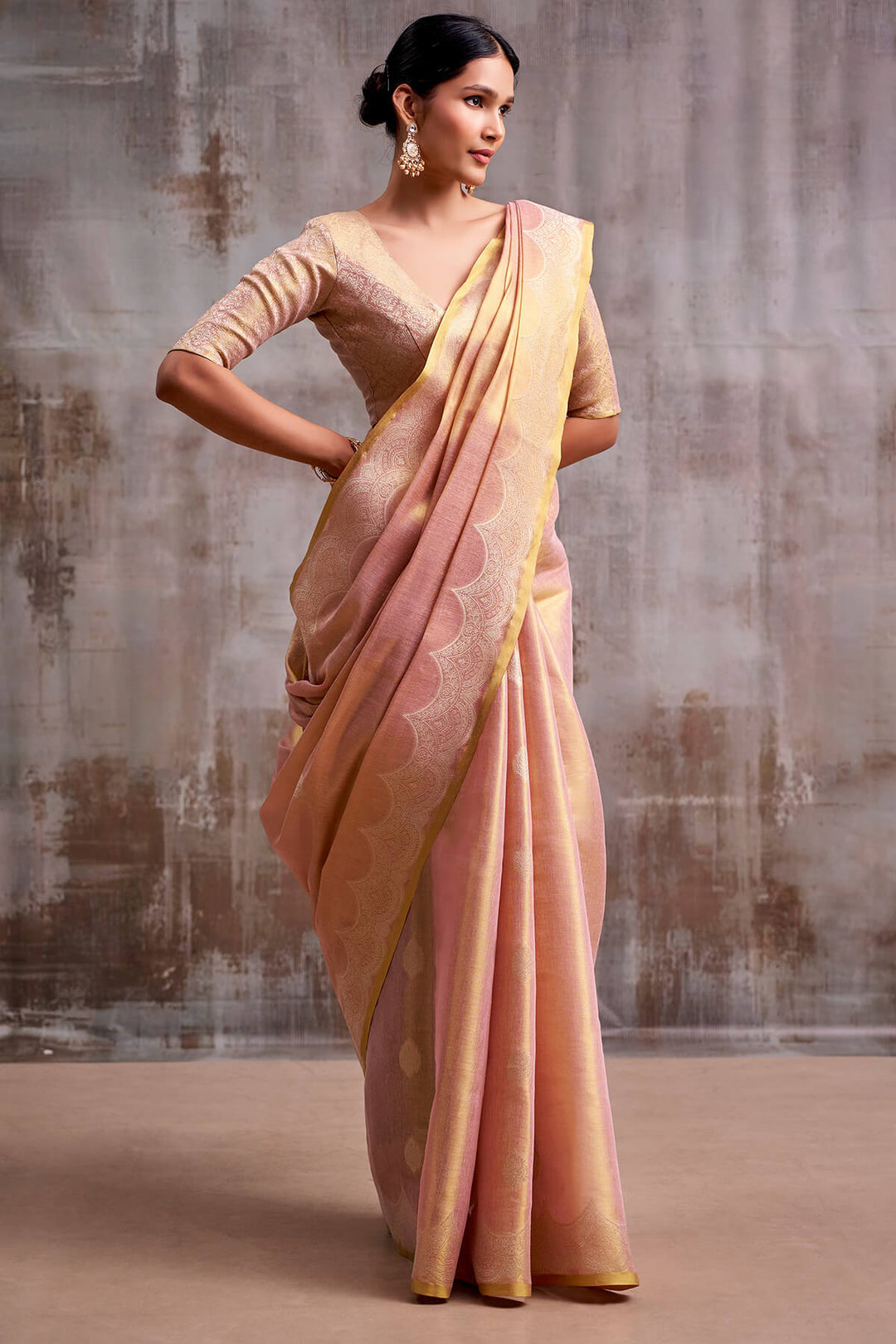 Old Pink Zari Woven Banarasi Tissue Silk Saree