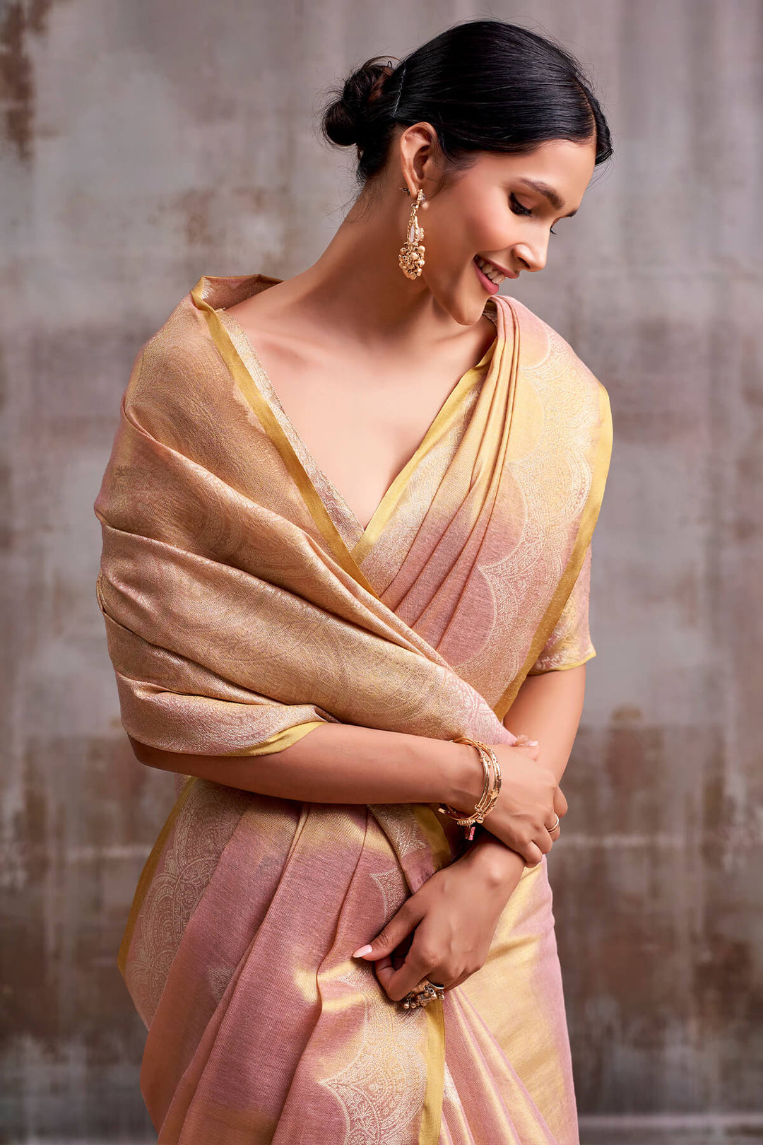 Old Pink Zari Woven Banarasi Tissue Silk Saree