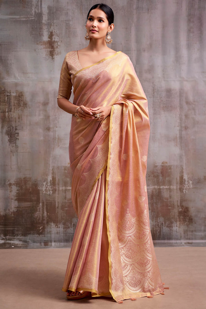 Old Pink Zari Woven Banarasi Tissue Silk Saree