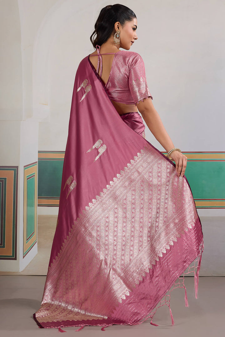 Old Rose Pink Banarasi Satin Silk Saree