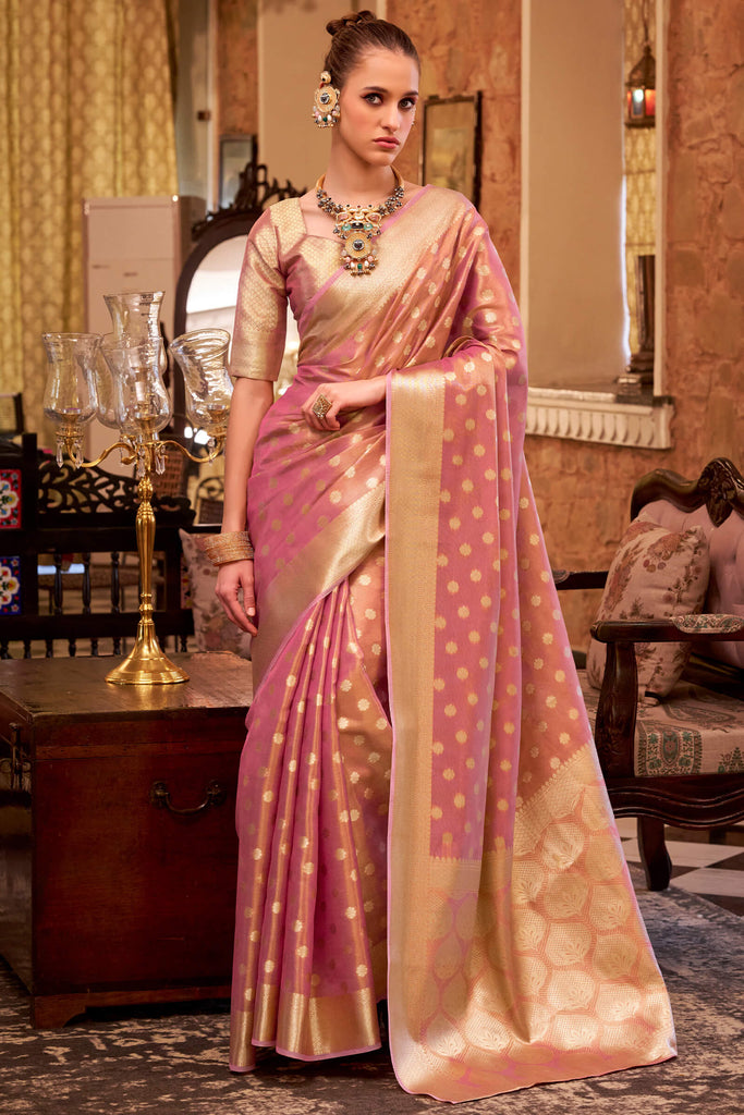 Old Rose Pink Banarasi Tissue Silk Saree