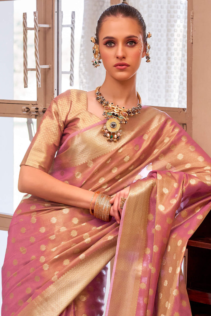 Old Rose Pink Banarasi Tissue Silk Saree