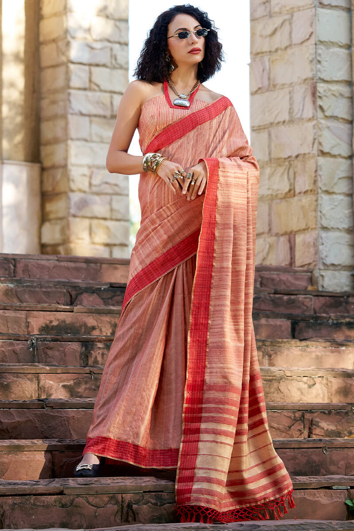 Old Rose Pink Katan Silk Saree