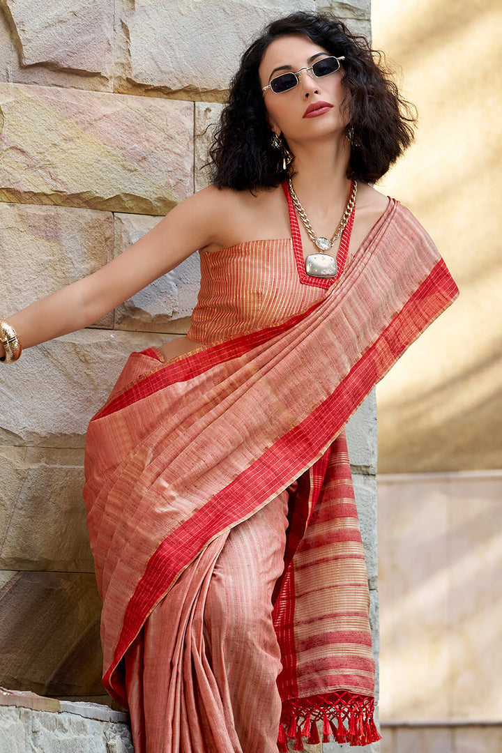 Old Rose Pink Katan Silk Saree