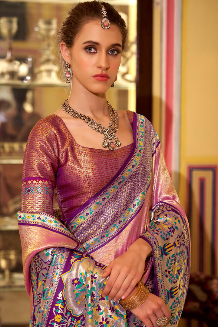 Old Rose Pink Paithani Tissue Silk Saree