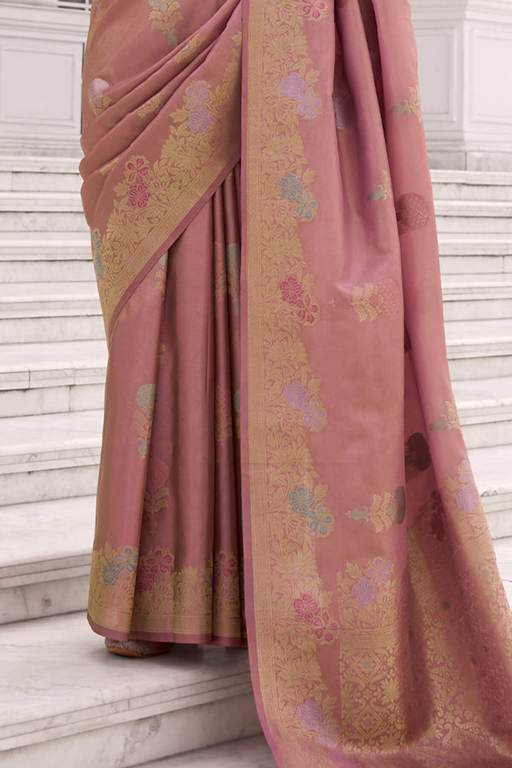 Old Rose Pink Zari Woven Banarasi Tissue Silk Saree