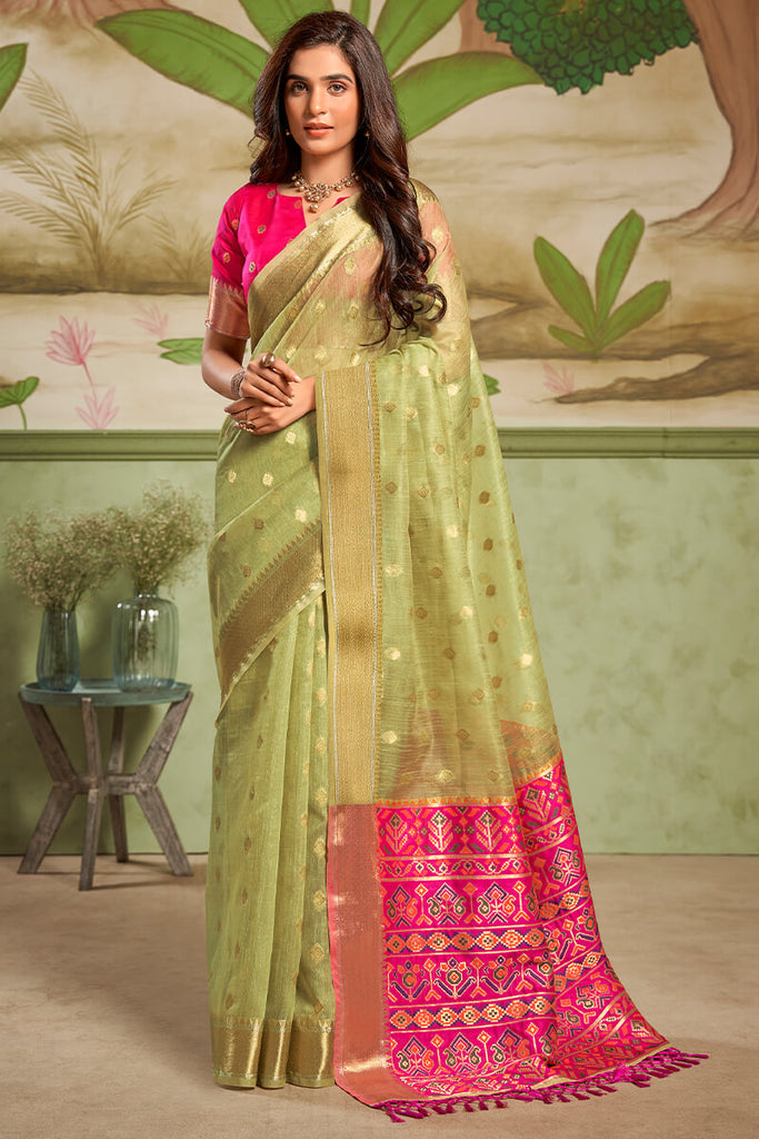 Olive Green Banarasi Tissue Silk Saree