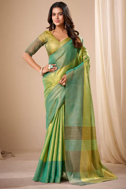 Olive Green Banarasi Tissue Silk Saree