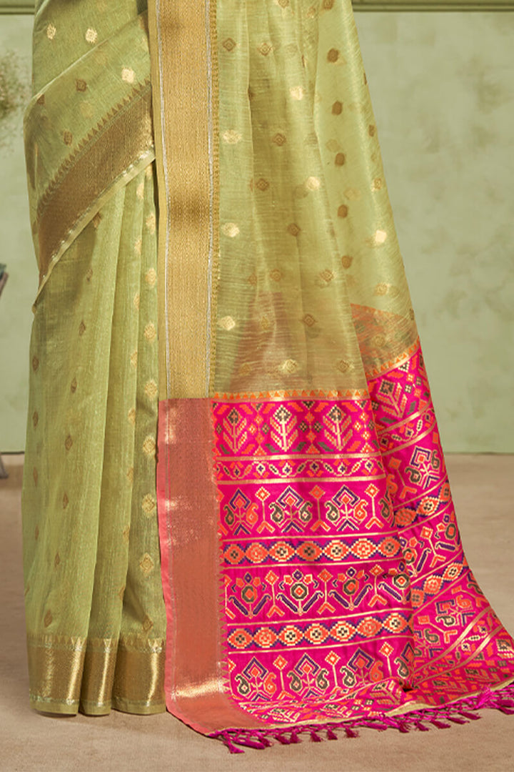 Olive Green Banarasi Tissue Silk Saree