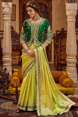 Olive Green Embroidery Work Viscose Saree with Jacket Blouse
