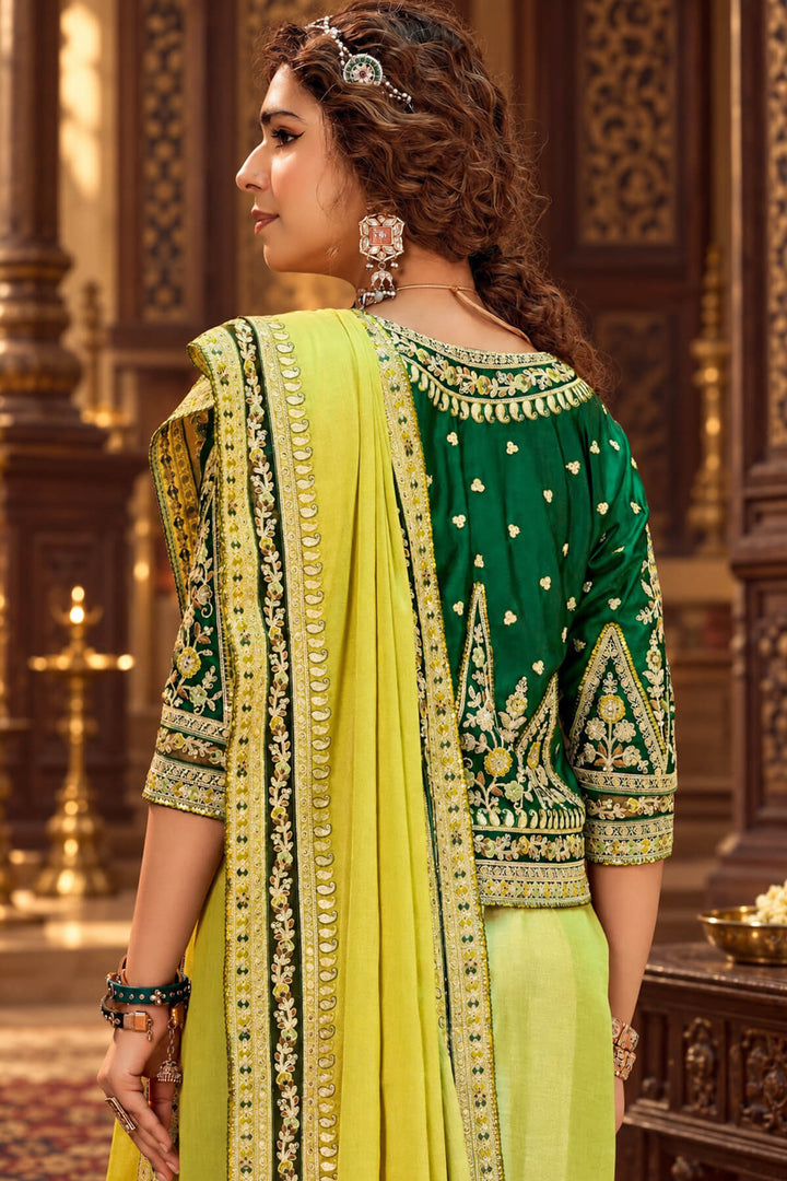 Olive Green Embroidery Work Viscose Saree with Jacket Blouse