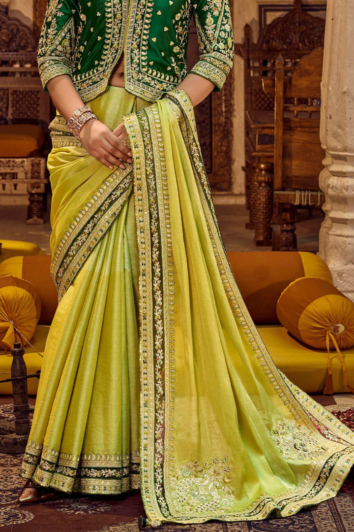 Olive Green Embroidery Work Viscose Saree with Jacket Blouse
