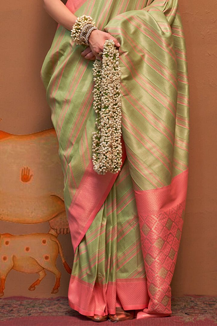 Olive Green Handloom Banarasi Silk Saree