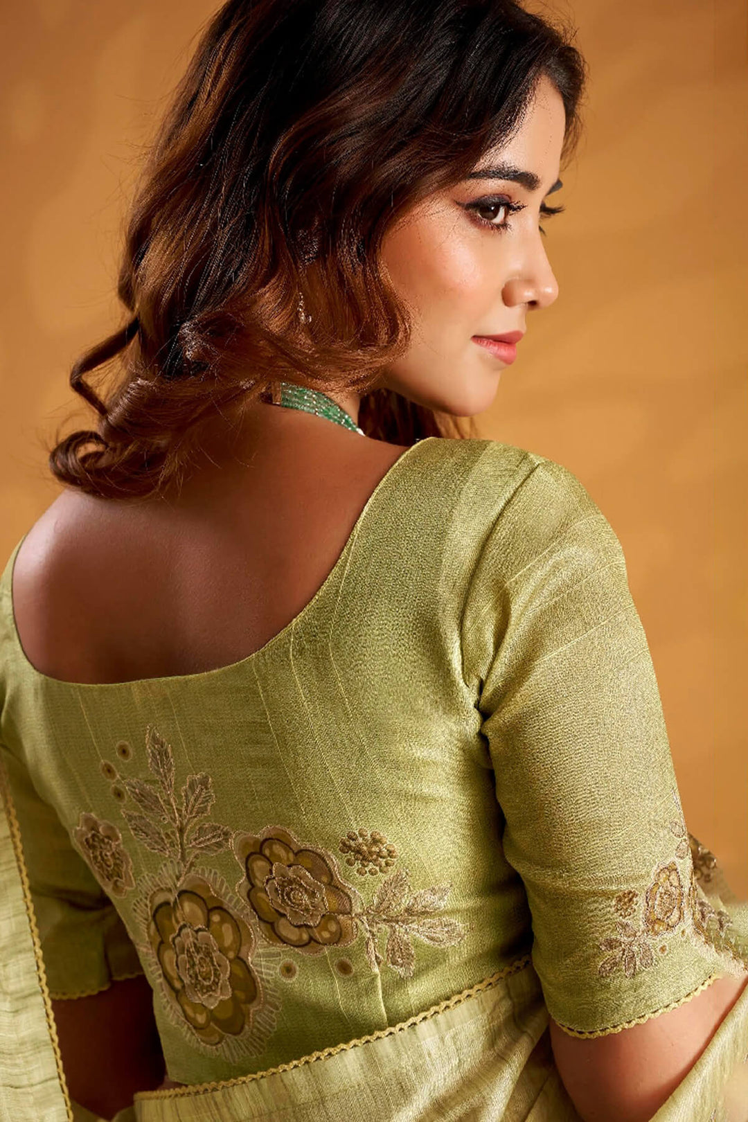 Olive Green Kasheeda work Tussar Silk Saree