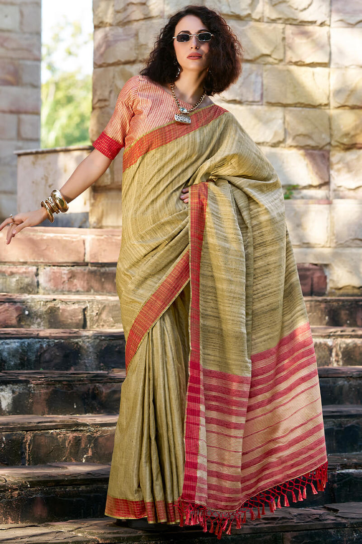 Olive Green Katan Silk Saree