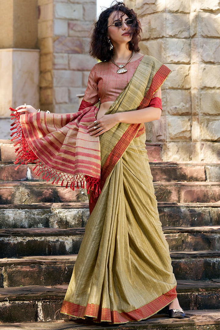 Olive Green Katan Silk Saree