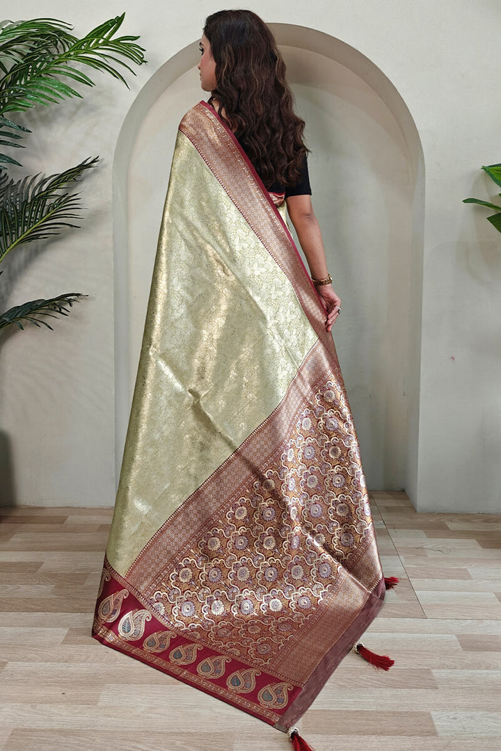 Olive Green Zari Woven Kanjivaram Silk Saree