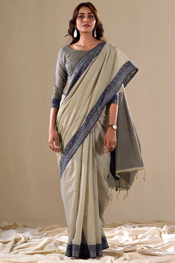 Olive Grey Handloom Cotton Saree