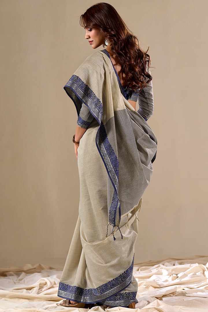 Olive Grey Handloom Cotton Saree