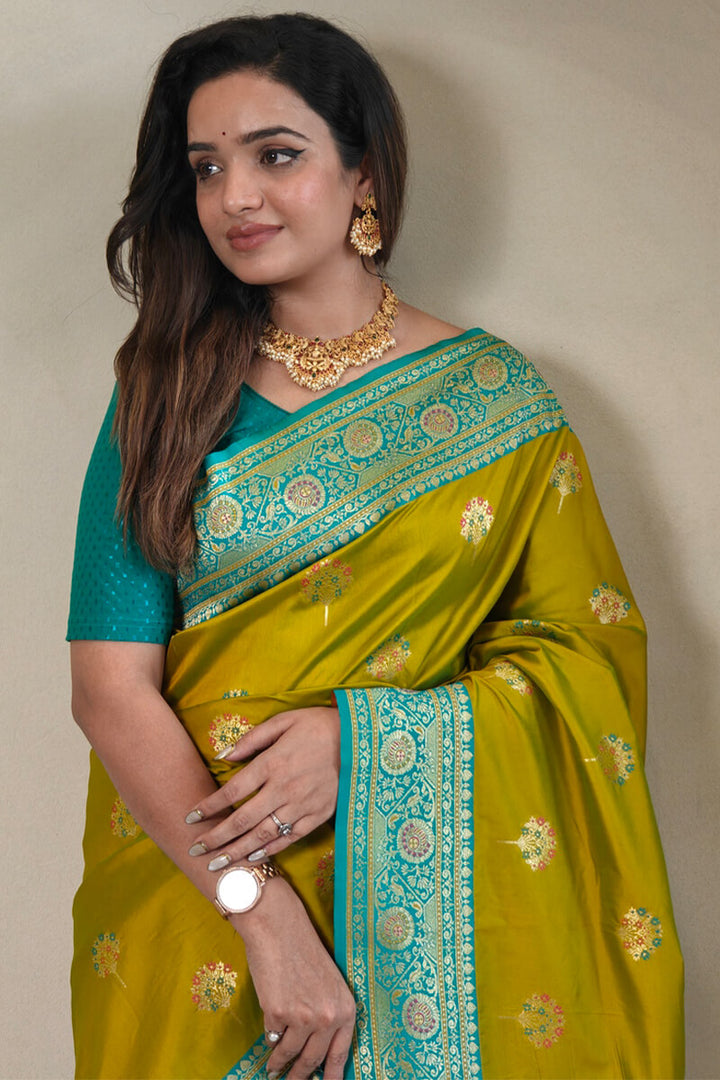 Olive Yellow Banarasi Silk saree