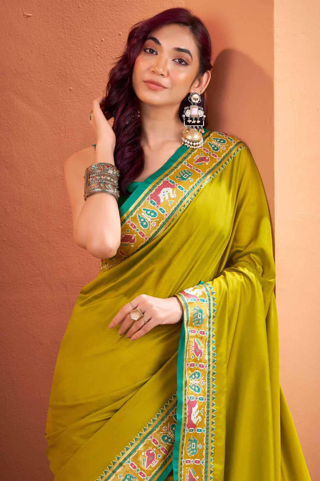 Olive Yellow Patola Silk Saree