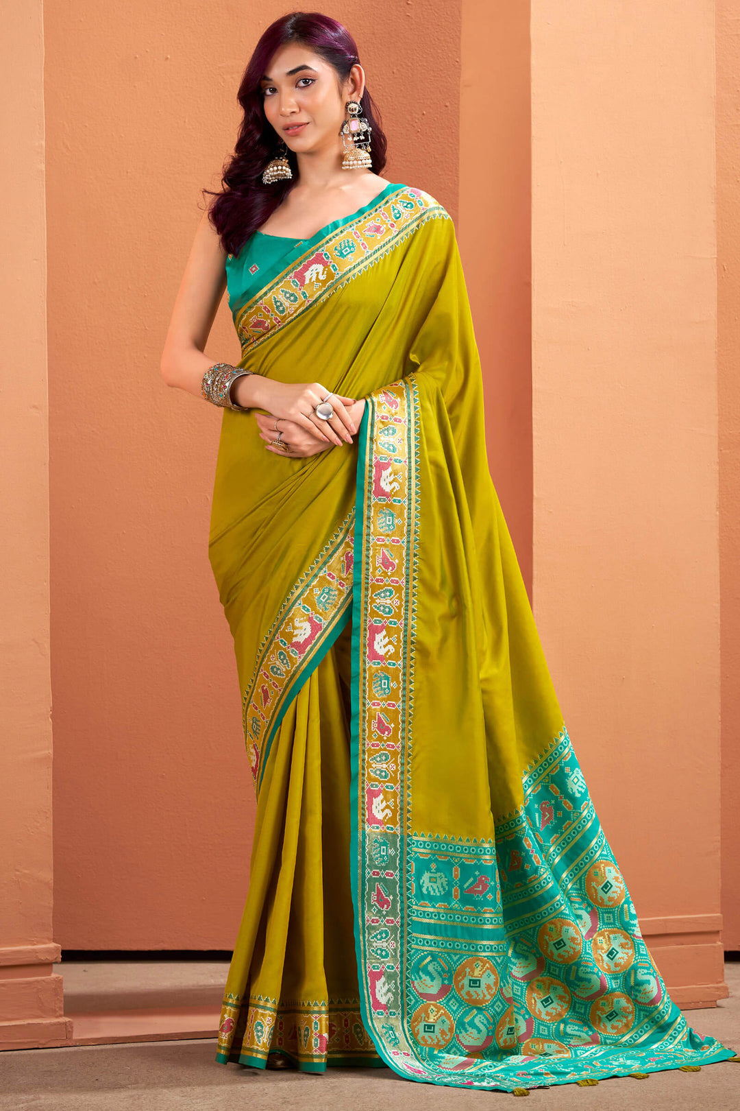Olive Yellow Patola Silk Saree