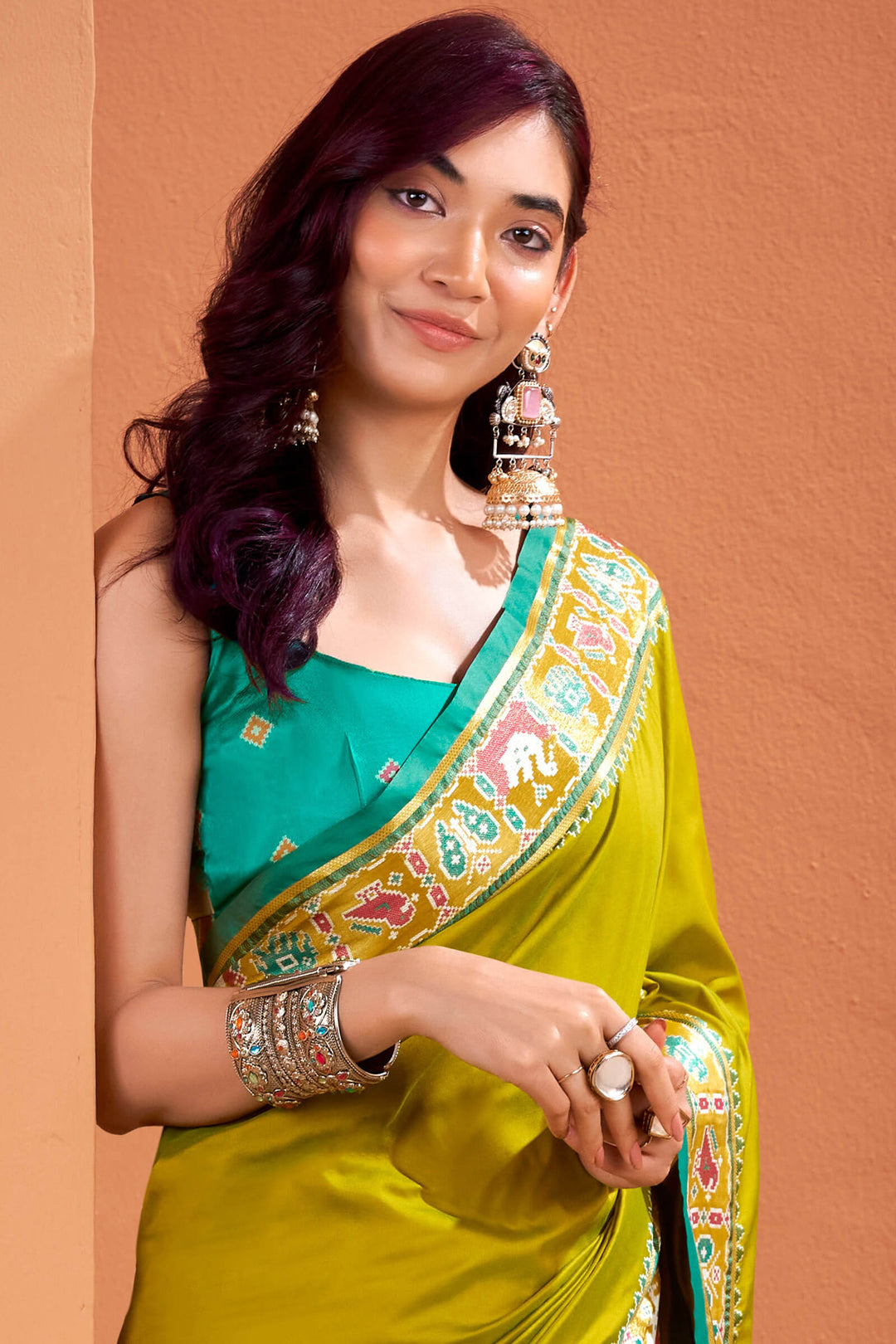 Olive Yellow Patola Silk Saree