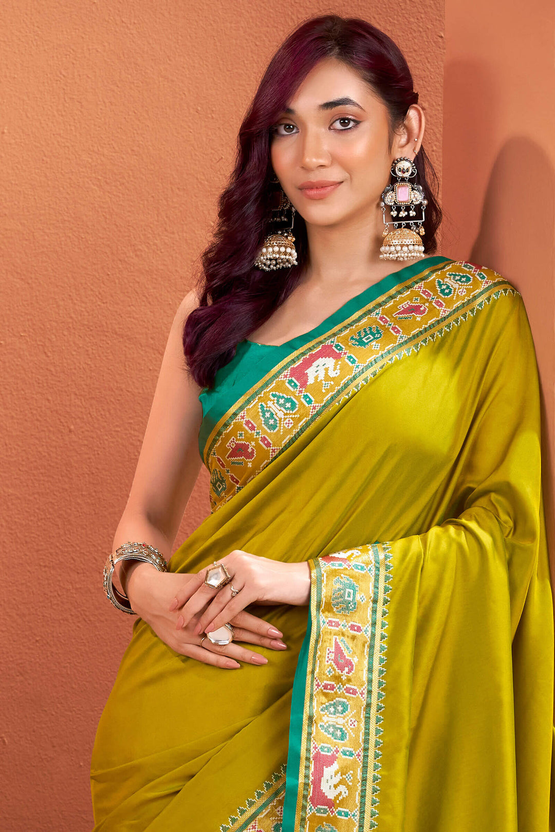 Olive Yellow Patola Silk Saree
