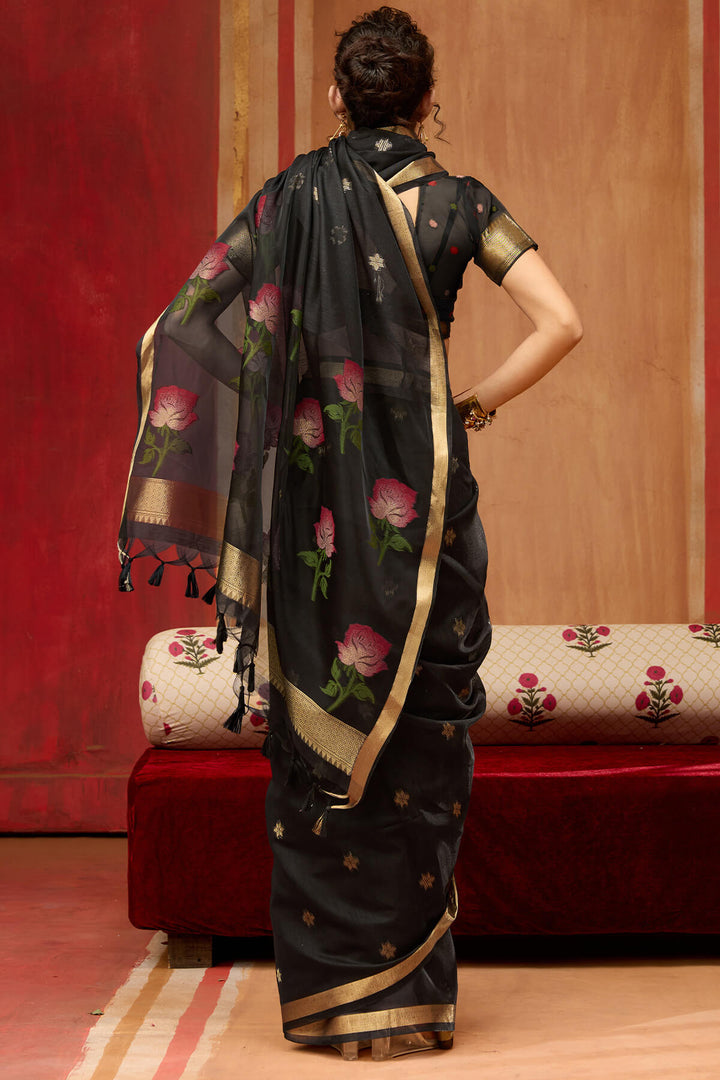 Onyx Black Handloom Munga Cotton Saree
